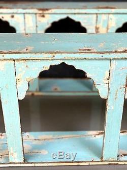 Antique/vintage Indian Furniture. Teak Arched Display Unit. Distressed Aquamarine