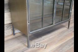 Arch Display Cabinet Rustic Metal 4 Shelves Storage Unit Glass Doors Cupboard