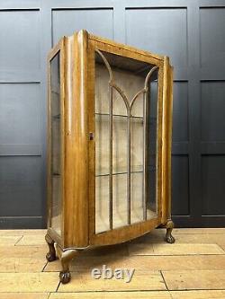 Art Deco Glazed Walnut China Cabinet / Drinks Cupboard / Gin Cupboard /Cocktail