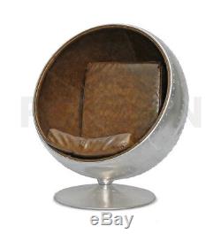 Aviator Egg Ball Pod Chair Spitfire Vintage Brown Leather Retro Swivel
