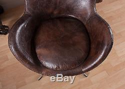 Aviator Egg Chair Real Brown Leather Vintage Real Leather Metal Swivel Retro