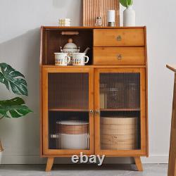 Bamboo Kitchen Buffet Sideboard & Drawer Open Shelf Dining Room Hallway Cabinet