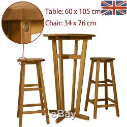 Bar Dining Breakfast Table Set 3 Pcs High Pub Table Stools Solid Wood Kitchen