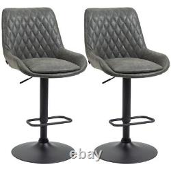 Bar Stools Set of 2 Adjustable Chairs 360° Swivel Retro Kitchen Dark Grey HOMCOM