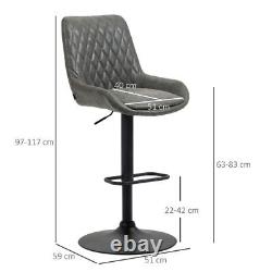 Bar Stools Set of 2 Adjustable Chairs 360° Swivel Retro Kitchen Dark Grey HOMCOM