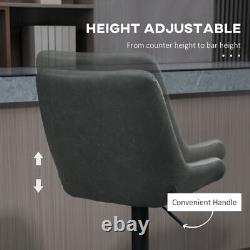 Bar Stools Set of 2 Adjustable Chairs 360° Swivel Retro Kitchen Dark Grey HOMCOM