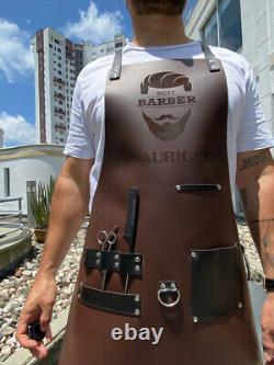 Barber Leather Apron with Logo / Hairdresser apron / Barista Bertender leather