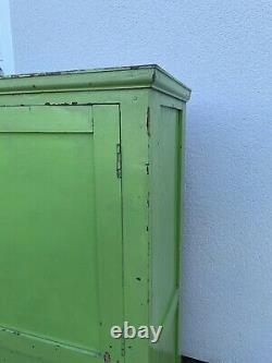 Beautiful Antique Green Painted Chic Pine Bath Kitchen Storage Cupboard Rustic