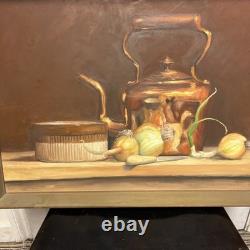 Beautiful Vintage Retro Oil Painting On Board Still Life Kitchen Painting Framed