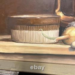 Beautiful Vintage Retro Oil Painting On Board Still Life Kitchen Painting Framed