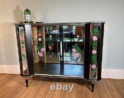 Bespoke Vintage English Rose Drinks Glass Cabinet, Vitrine Art Deco- Upcycled