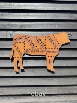 Big COW Sign Metal Shop Home Butchers Cuts Meat BBQ Kitchen Cafe Bar Decoration