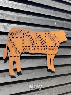 Big COW Sign Metal Shop Home Butchers Cuts Meat BBQ Kitchen Cafe Bar Decoration
