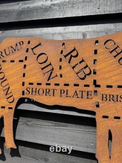 Big COW Sign Metal Shop Home Butchers Cuts Meat BBQ Kitchen Cafe Bar Decoration