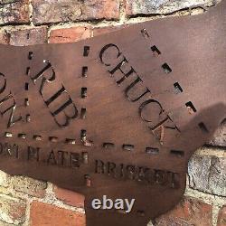 Big Rusty COW Sign Metal Shop Home Butchers Cuts Meat Beef BBQ Kitchen Cafe Bar