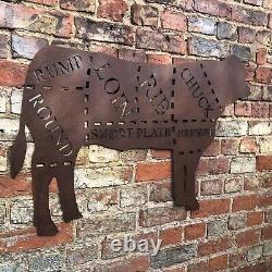 Big Rusty COW Sign Metal Shop Home Butchers Cuts Meat Beef BBQ Kitchen Cafe Bar