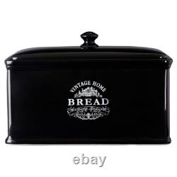Black Ceramic Vintage Bread Bin And Utensil Holder With Wooden Utensils Included