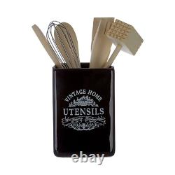 Black Ceramic Vintage Bread Bin And Utensil Holder With Wooden Utensils Included