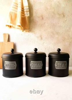 Black Coffee, Tea, And Sugar Canister Set 17 cm (H)