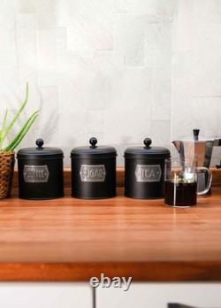 Black Coffee, Tea, And Sugar Canister Set 17 cm (H)