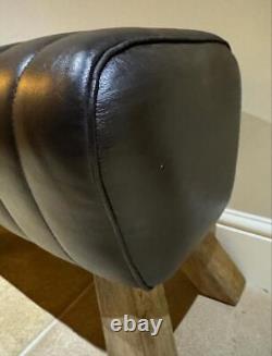 Black Leather Bench Wood Legs Pommel Horse Style Retro Vintage