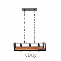 Black Metal Wood Cuboid Island Chandelier Ceiling Light E27 3 4 Lamp TEKLED