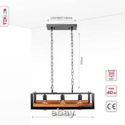 Black Metal Wood Cuboid Island Chandelier Ceiling Light E27 3 4 Lamp TEKLED