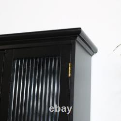 Black Reeded Glass Wall Cabinet shelf shelving storage vintage art deco