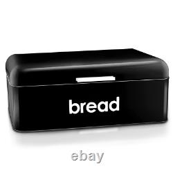 Black Retro Kitchen Bread Bin Steel Powder Coated Loaf Storage Food Rolls Slice