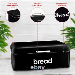 Black Retro Kitchen Bread Bin Steel Powder Coated Loaf Storage Food Rolls Slice