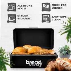Black Retro Kitchen Bread Bin Steel Powder Coated Loaf Storage Food Rolls Slice