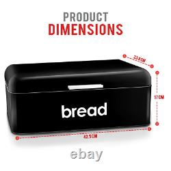 Black Retro Kitchen Bread Bin Steel Powder Coated Loaf Storage Food Rolls Slice