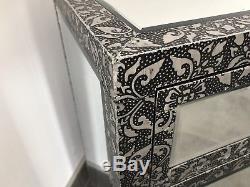 Blackened Silver Metal Embossed Mirror Cabinet Chest Cupboard Sideboard Bedside