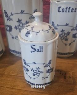 Blue And White Storage Jars Onion Flower TC Germany Flour Sugar Coffee Tea Salt