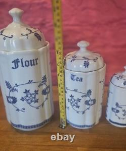Blue And White Storage Jars Onion Flower TC Germany Flour Sugar Coffee Tea Salt