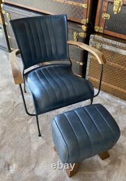 Blue Leather Armchair Vintage Retro Modern Designer Feature Accent Occasional