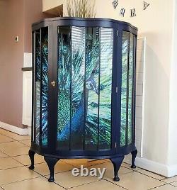 Blue Peacock Art Deco Style Vintage Drinks/Gin/Cocktail Display Cabinet