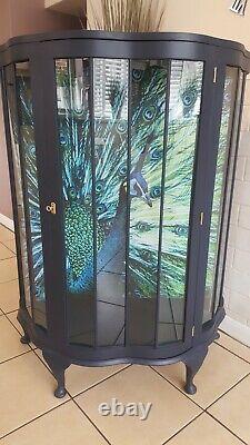 Blue Peacock Art Deco Style Vintage Drinks/Gin/Cocktail Display Cabinet