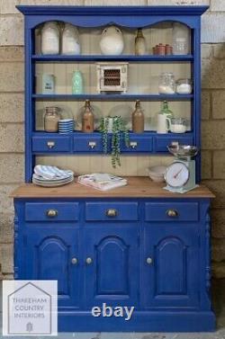 Blue Solid Pine Vintage Style Country Farmhouse Kitchen Dresser