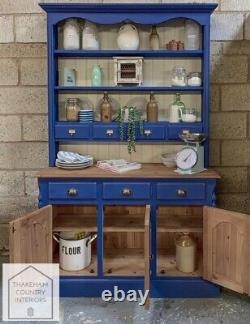 Blue Solid Pine Vintage Style Country Farmhouse Kitchen Dresser