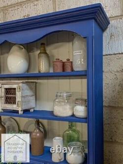 Blue Solid Pine Vintage Style Country Farmhouse Kitchen Dresser