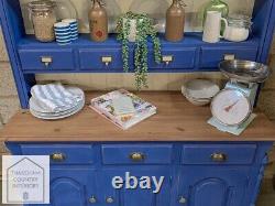 Blue Solid Pine Vintage Style Country Farmhouse Kitchen Dresser