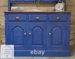 Blue Solid Pine Vintage Style Country Farmhouse Kitchen Dresser