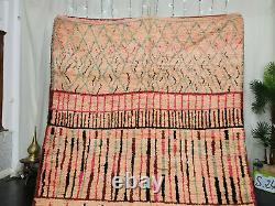 Boujad Handmade Moroccan Rug 6'7x9'8 Geometric Beige Pink Black Berber Wool Rug