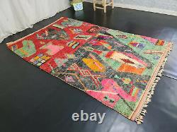 Boujad Handmade Moroccan Vintage Rug 5'4x8'5 Patchwork Colorful Berber Wool Rug