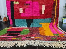 Boujad Handmade Moroccan Vintage Rug 5'5x8'6 Abstract Red Pink Berber Carpet