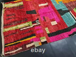 Boujad Handmade Moroccan Vintage Rug 5'5x8'6 Abstract Red Pink Berber Carpet