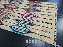Boujad Handmade Moroccan Vintage Rug 5'5x8'6 Geometric Beige Berber Wool Rug