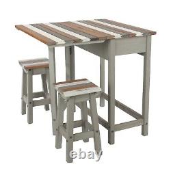 Breakfast Bar Table Set with 2 Stools, Grey Vintage Drop Leaf, Dining, Kitchen