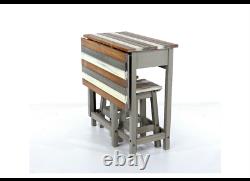 Breakfast Bar Table Set with 2 Stools, Grey Vintage Drop Leaf, Dining, Kitchen